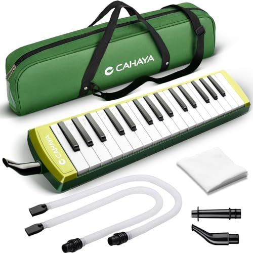 CAHAYA Melodica Music Instrument 32 Key Portable with Double Plastic Flexible Long Pipe, Short Mouthpieces and Carrying Bag, Wasabi Green, CY0356