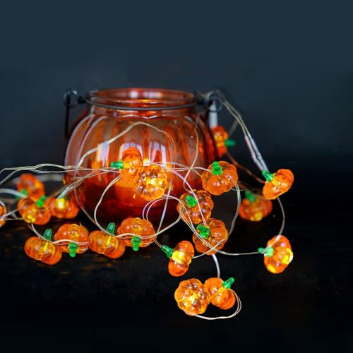 Auting Kürbis Herbst Deko Dekoration Innen, 2.2M 20 Leds Mini Lichterkette Kürbisse Zierkürbisse Batteriebetrieben, Kürbisse Herbst Lichterketten Erntedankfest Herbstdeko Herbstdekorationen Halloween