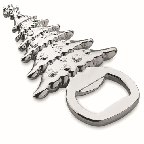 Kapsellyftare flasköppnare för jultid med X-Mas motiv gran julgran 11,5 cm x 4,5 cm x 1,2 cm silverfärger i presentförpackning