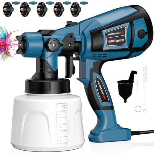 800 W, pistola de pintura con 5 boquillas y 3 cartuchos, 1400 ml, pistola de pintura ajustable, pulverizador eléctrico para cercas, armarios, muebles, paredes, techos