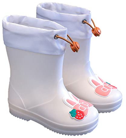 Chaussures de pluie pour enfants avec motif lapin - Semelles texturées antidérapantes - Légères et confortables - Pour écoles primaires - Bottes de snowboard pour enfants, blanc, 34 EU