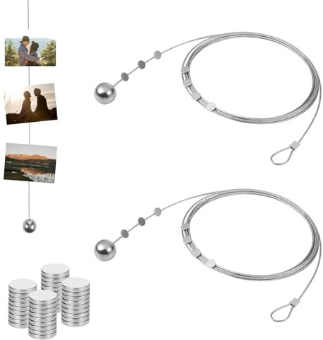2 Stk 1.5*250cm Fotodrahtseil mit 36 Magneten, Fotogirlande, Fotos Aufhängen, Fotoseil, Bilder Aufhängen, Foto Lichterkette mit Klammern, Fotonetz, Fotoseil mit Klammern, Fotohalter Wand (2)