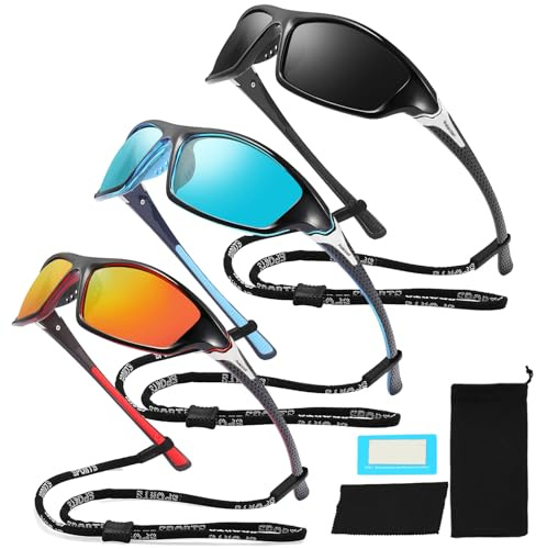 Carreuty 3 Pack Polarized Cycling Sunglasses Sports Glasses for Men Women, UV400 Protection Goggles Wrap Around Sunglasses for Cycling Fishing Driving Running Golf