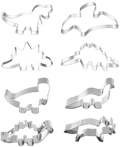 RELKLYU Stampo Stamping da 8 Pezzi di Modanatura per Dinosauro, Stampo per Biscotti Creativi, Forniture per La Cucina, Strumenti da Forno, Stampi in Acciaio Inossidabile.