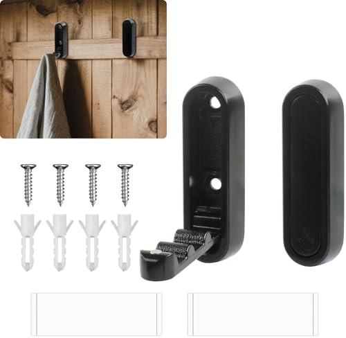 QOPAHI Folding Coat Hooks Wall Mounted, Zinc-Alloy Foldable Wall Hooks for Hanging, Screw/Self Adhesive Installation, Heavy Duty Flip Down Hook for Walls Hanging Coat, Bag, Towel, Key (Black, 2Pcs)