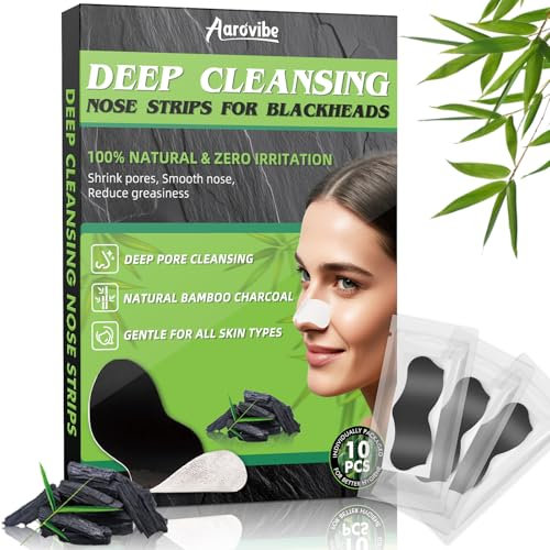 ​​Aarovibe Blackhead Remover Strips, 10 PCS Individually Wrapped Charcoal Nose Strips – Deep Cleansing for Blackheads, Hygienic Single-Use Packaging – Suitable for All Skin Types, Women & Men​