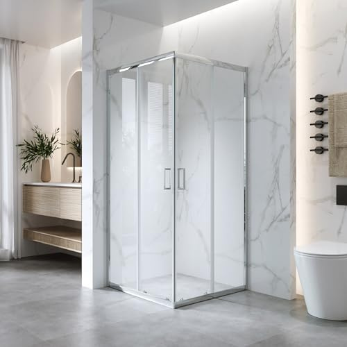 Box Doccia Angolare 80x80xh185 - Cabina Doccia Scorrevole in Cristallo Temperato 6mm Trasparente, Profilo Cromato Lucido, Guarnizioni Antigoccia, Chiusura Magnetica e Maniglia ABS - Mod. Kiro