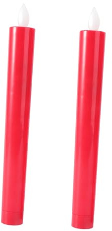 Angoily Flameless Led Candle Lights Flickering Decorative Pair Red Swinging Long Stem Candle Lights for Home Wedding Party Decoration Without Battery