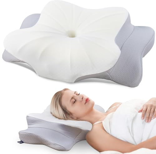 DONAMA Oreiller Ergonomique Cervical pour Les Dormeurs sur Le Côté, Le Dos Et Le Ventre, Oreiller Memoire Forme pour Le Cou et Les Épaules, avec Taie d'oreiller, 70x42x11/14cm, Gris Clair