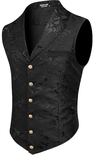 Nlaayong Gilet de Costume Homme Gothique Steampunk Veston Formel Paisley pour Fête de Mariage