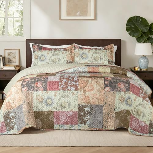 Whale Flotilla Couvre-lit 240 x 260 cm, Dessus de Lit 2 Personnes avec Motif Imprimé, jeté de lit Léger avec 2 Taies d'oreiller pour Toutes Les Saisons, Fleur Rouge