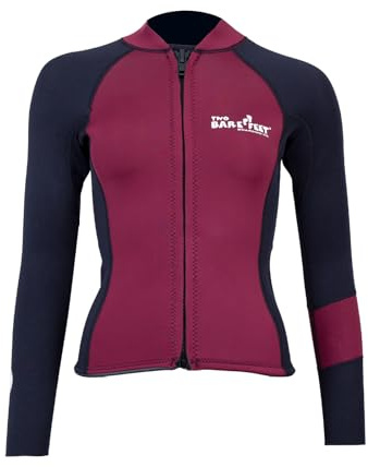 Two Bare Feet Women's Harmony 3mm Neoprene Wetsuit Jacket – Front Zip Thermal Surf Top for Swimming, Paddleboarding & Watersports (Black/Burgundy, L)