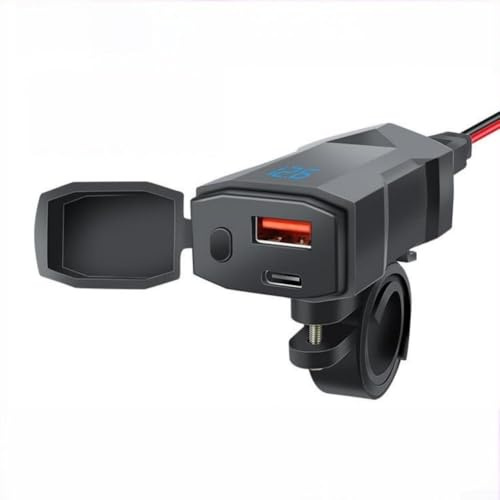Yuanpgky Motorcycle USB PD Charger,For QC3.0 Quick Charge 12V/24V Socket, 30W Type-C Output, Waterproof Motorbike Handlebar Power Supply For Car/Boat(A)