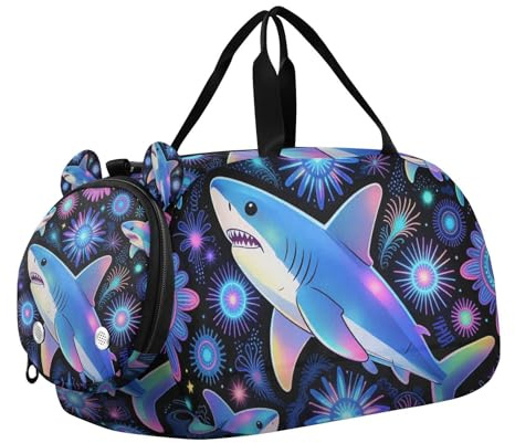Borsa da palestra per bambini, con motivo squalo martello, con scomparto per scarpe, grande capacità, per la notte, weekender, borsa da viaggio per spiaggia, nuoto, piscina, sport