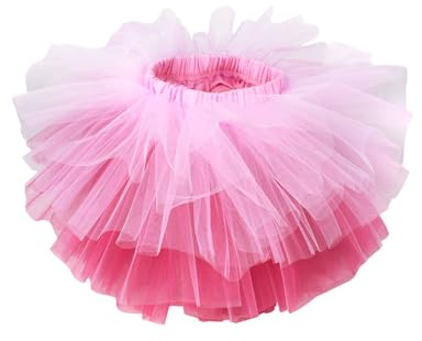 Girls Fluffy Tutu Skirt 6-Layered Short Fluffy Princess Tulle Petticoat Birthday Skirt Pink Rosy L