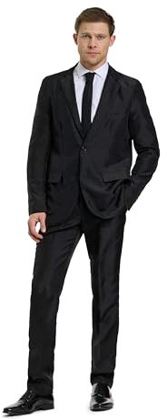 OFFSTREAM Herren Party Kostüm - 2 Stück Einfarbig Outfit für Halloween, Karneval, Fasching Party mit Jacke, Hose & Krawatte - Schwarz