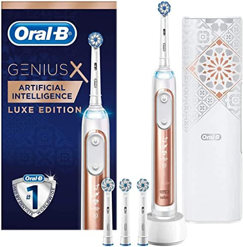 Oral-B Genius X Luxe Edition Elektrische Zahnbürste/Electric Toothbrush mit künstlicher Intelligenz, Putztechnikerkennung & Bluetooth-App, 6 Putzprogramme, Lade-Reiseetui, 4 Aufsteckbürsten, rosegold