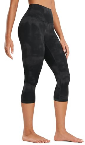 CRZ YOGA Butterluxe da Donna A Vita Alta Legging da Salotto 48cm - Allenamento Capri Yoga Pantaloni Fiori di Tintura Cravatta Nera 44