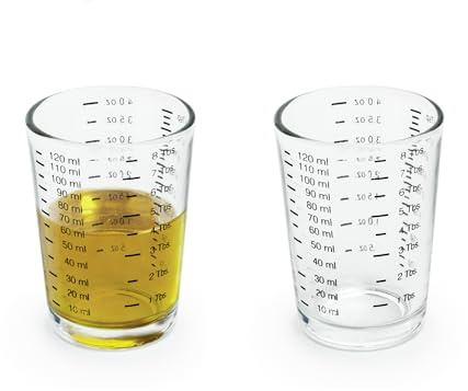 Fox Run Mini Multi-Purpose Liquid and Dry Measuring Shot Glass, Set of 2, 4-Ounce Cups, Clear, Small