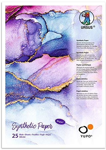 Ursus 16264600 Yupo Paper, 85 g, DIN A4, 25 Blatt, synthetisch, glatte Oberfläche, reiß- und wasserfest, UV lichtecht, extrem strapazierfähig, 100% recyclebar, vielseitig verwendbar