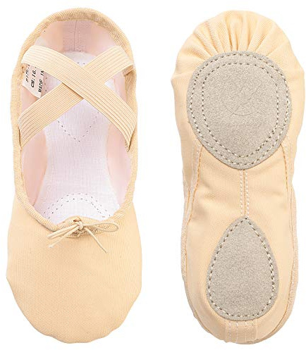 Ballet Shoes Ballet Dance Shoes Split Leather Sole Canvas Yoga Gymnastic Shoes for Girls Women Kids Children's Adults … (Beige, 12)