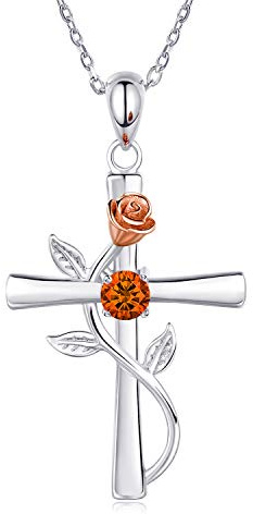 BlingGem Collier pour Femme Croix Argent 925/1000 Collier de Pierre de Naissance Janvier Pendentif Zircone Cubique 5A Bijoux Anniversaire Cadeau pour Femme Maman Epouse Fille