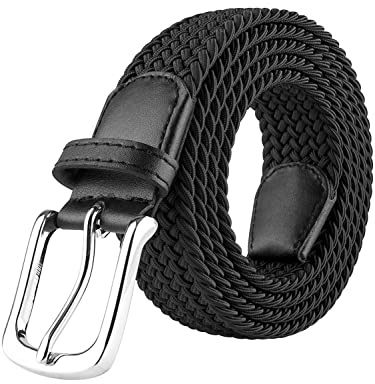 989Zé ENZO Mens Stretch Belts Ladies Elasticated Woven Adjustable Braided Metal Buckle Belt (Black, XL)