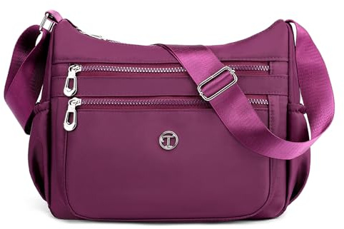 FORRICA Casual Bolso Mujer Bandolera Grande Bolso de Hombro Bolsa Cruzado Ligera Nylon Crossbody Múltiples Bolsillos Violeta