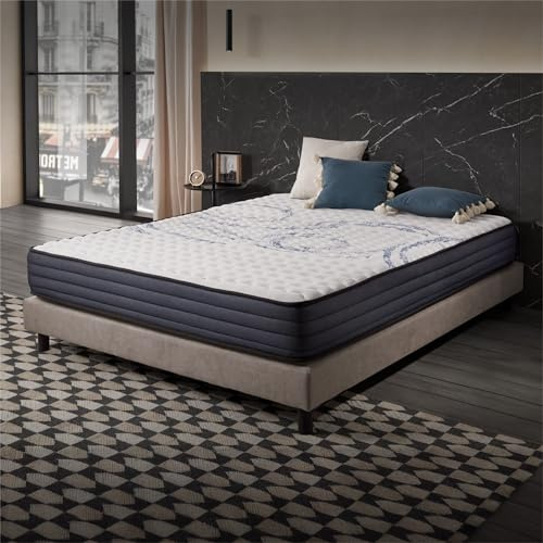 Naturalex - Colchón Viscoelástico 135x190 cm + Regalo 2 Almohadas 60x60 - Altura 21 cm - Perfectsleep - Espuma Transpirable HR + Blue Látex - Equilibrado - Hipoalergénico - Reversible Verano/Invierno