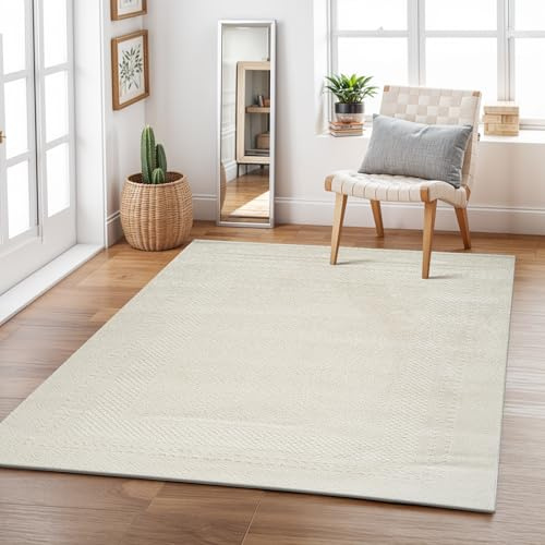 Livabliss Monaco Wohnzimmer Boho, großer Schlafzimmer 200x275 cm , Esszimmer mit geometrischem Muster, Skandinavischer Wohnzimmer modern in Creme