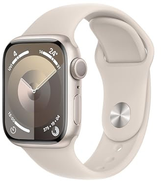 Apple Watch Series 9 (41 mm GPS) Smartwatch avec boîtier Aluminium et Bracelet Sport lumière stellaire (S/M). Suivi de l’activité Physique, apps Oxygène sanguin et ECG, écran Retina Toujours activé