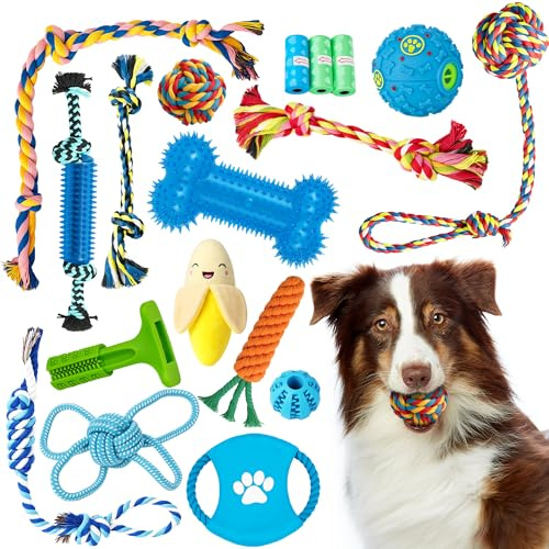 ZENO Dog Toys 18 Pack | Puppy Toys | Rope Chew Toys for Dogs | Puppy Chew Toys | Strong Rope, Ball & Tug for Teething & Training | Teething Toys | 100% Natural Cotton | Great for All Dog Breeds