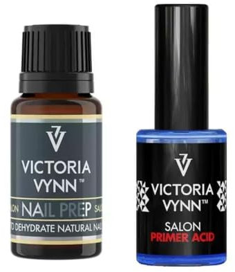 Vicoria Vynn Salon Premium Kit Cura Unghie - Primer Acido 15ml & Nail Prep Sgrassatore/Disidratatore 15ml per unghie in gel UV/LED