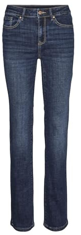 VERO MODA Jean Coupe Droite VMFLASH Taille Moyenne Straight Fit Jeans Dark Blue Denim M 32 Dark Blue Denim M / L32
