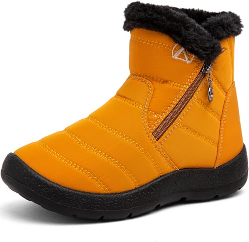 GOGOUP Bambini Stivali da Neve Ragazzi Ragazze Inverno Impermeabili Caldo Foderato in Pelliccia Cotone Stivaletti Scarpe All'aperto Stivaletti Antiscivolo Marrone 34 EU