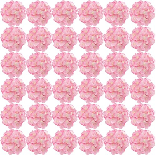 FagusHome 35 st huvuden hortensia blomma 18 cm konstgjorda blommor med stjälkar falska hortensior blommor för dekoration (mörkrosa)