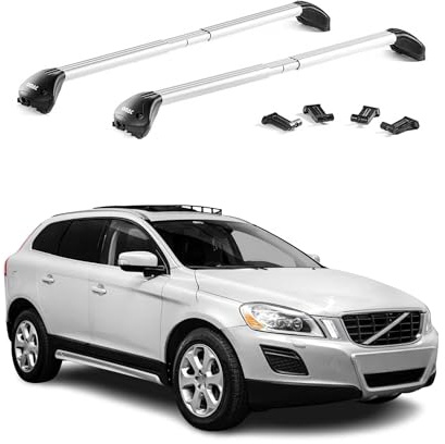 OMAC Barres de Toit transversales certifiées TÜV pour Volvo XC60 I 2009-2017 – Verrouillables (4 antivols) – Charge Max 100 kg – Fixation Durable Argent