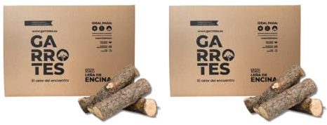 GARROTES Leña de encina para barbacoas, chimeneas, hornos y Estufas. Troncos de 30 a 40 cm. Origen Poda Ecológica. Seca y Lista para Usar. Alto Poder Calorífico. Rendimiento Superior. Cantidad: 20 Kg