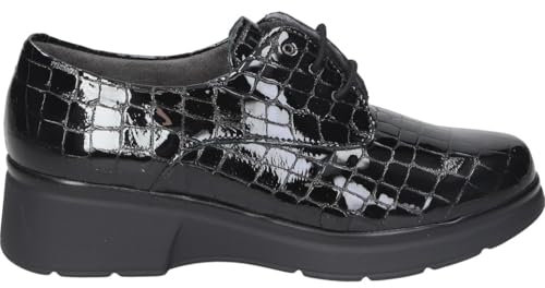 PITILLOS Zapatos Oxford de Cuña Mujer de Piel Charol Negro con Cordones, Cómodos y Ligeros, Modelo 10057 (Negro, Sistema Tallas Calzado EU, Adulto, Mujer, Números, Mediano, 37)
