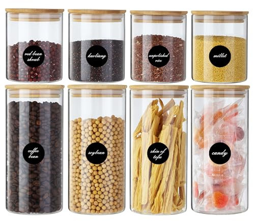 BUCOMTU 8 Vorratsgläser mit Deckel, Luftdicht glas, Aufbewahrungsgläser mit Deckel, für Getreide, Nüsse, Gewürze, Cornflakes, 4 x 900 ml + 4 x 500 ml