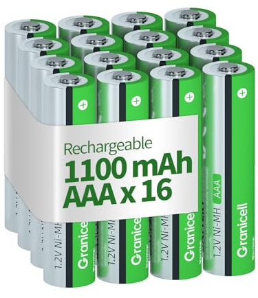 Granicell Pilas recargables AAA de 1100 mAh, alta capacidad, 1500 ciclos, 1,2 V, NiMH, baja autodescarga AAA, 16 unidades