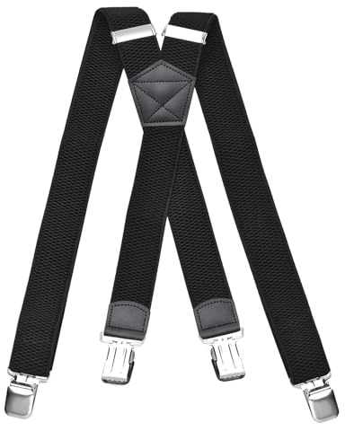 DonDon Bretelles Homme larges - Bretelles noires extra-fortes pour Pantalon de Travail, Costume Large - Clips mousqueton Robustes pour Pantalon en forme de Y ou de X