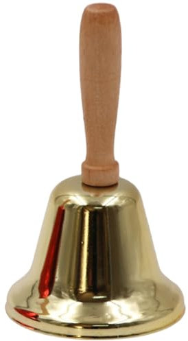CGTQROVR Campanello a Mano in Metallo Extra Rumoroso con Una Campana di Allarme Multiuso a Manico in Legno Ideale per Adulti e Bambini Church Church Hotel Golden