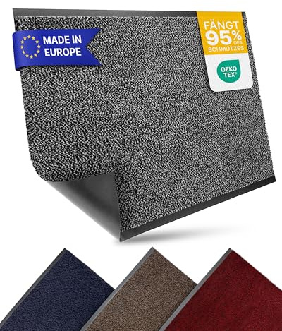 Entrando Schmutzfangmatte auf Maß - 90 cm oder 120 cm Breite - Länge wählbar 20 Meter - mit oder ohne Gummirand an den Schnittkanten schmutzfangteppich meterware sauberlaufmatte (Anthrazit Schwarz)