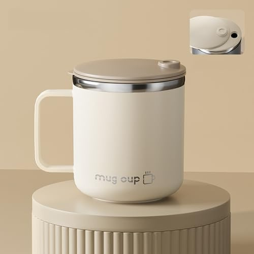 Mugg i rostfritt stål 400 ml – termosmugg kaffe to Go, campingkopp och resemugg – dubbelväggig, isolerad, diskmaskinssäker – näbbkopp för kaffe, te, mjölk – trendig och hållbar, cream, 1 ps
