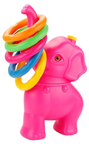 ibasenice Jouet à Lancer D'anneaux Éléphant Rose en Plastique, Jeu Interactif Garçon Et Filles, 4 Anneaux Colorés, Extérieur, Coordination Œil-Main, Activité Ludique pour Jardin Et Fête