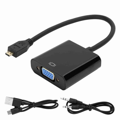 KELFEEAO Micro HDMI till VGA Adapter, 1080p Full HD Micro HDMI Hane till VGA Hona gränssnitt VGA Video Converter Adapter Support 4B med strömförsörjningsfunktion