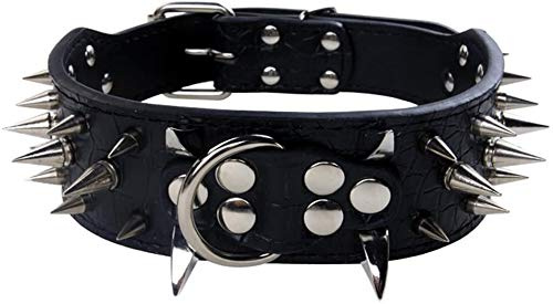 Izefia Hundhalsband skarpa spikade dubbade lyxiga vadderade läderhalsband för medelstora hundar – 5 cm brett halsband anti-bitande (M, svart-SV)