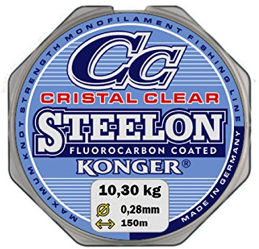 KONGER Kristallklar fluorkarbonbelagd fiskelina 0,12 - 0,50 mm/150 m, superstark monofilament -