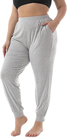 ZERDOCEAN Women's Plus Size Casual Stretchy Relaxed Long Lounge Pants with 2 Pockets (US 4X Plus, Light Gray)